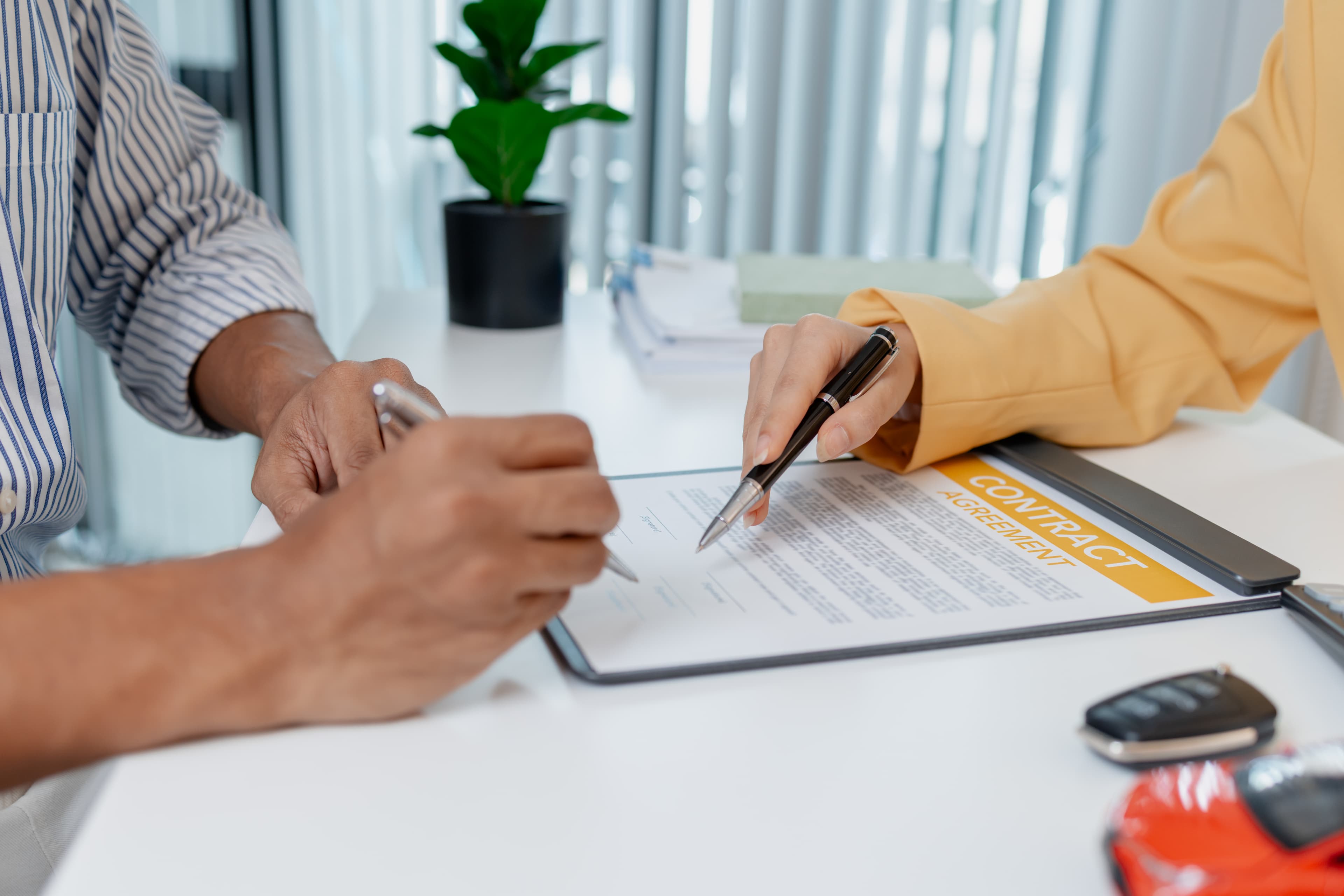 Business professional consulting with client