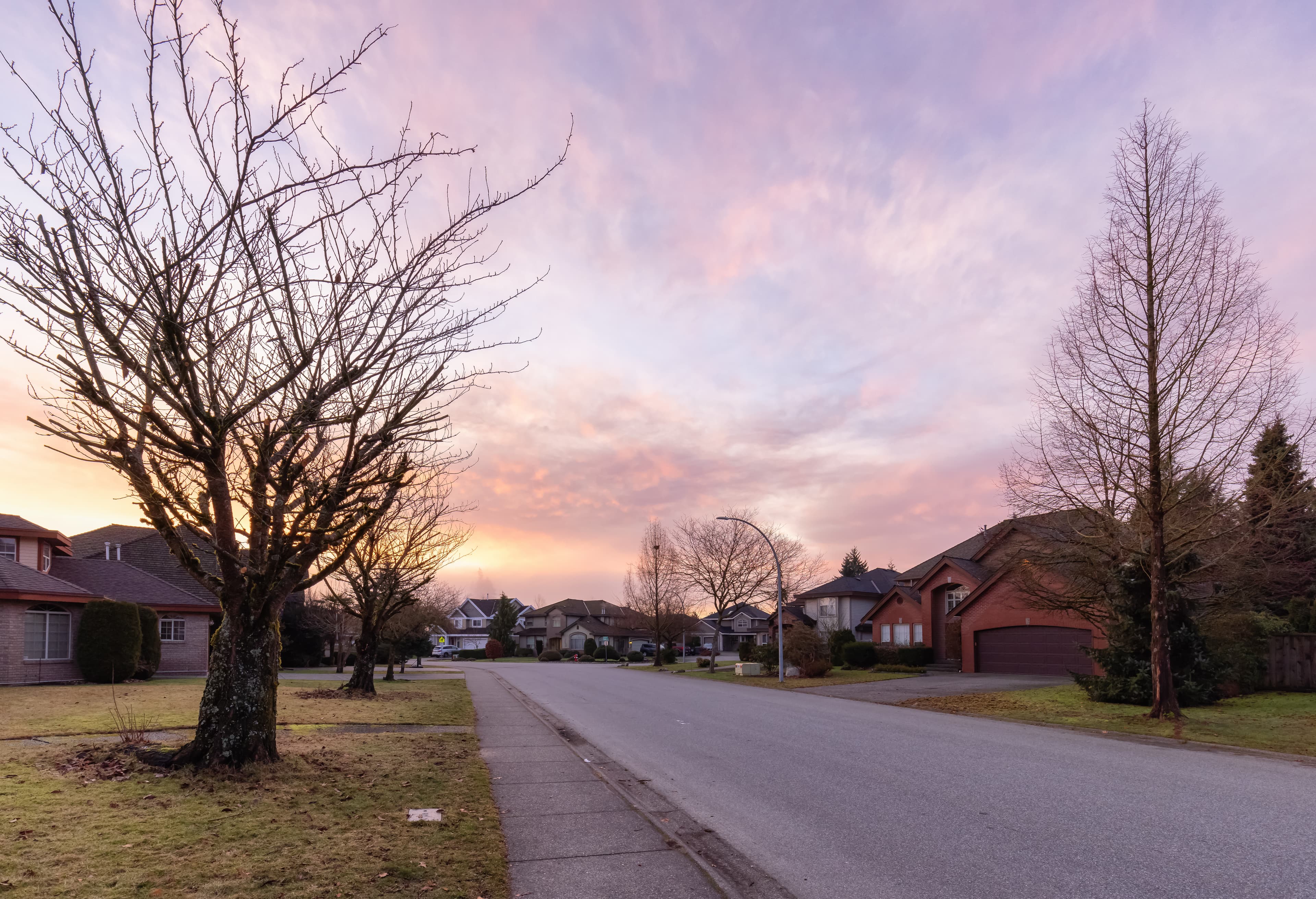 Beautiful street view in residential neighborhood