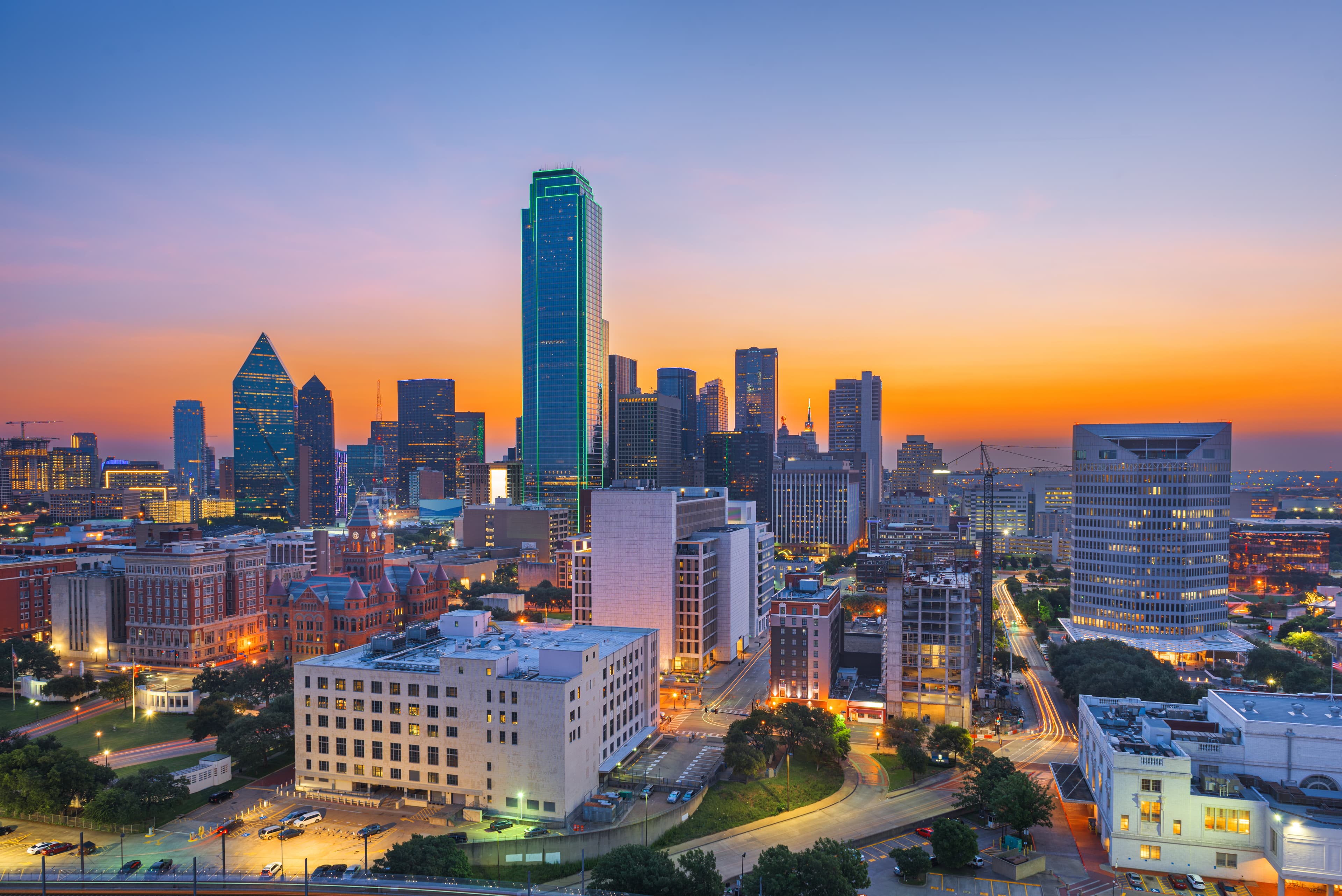 Dallas-Fort Worth skyline at sunset