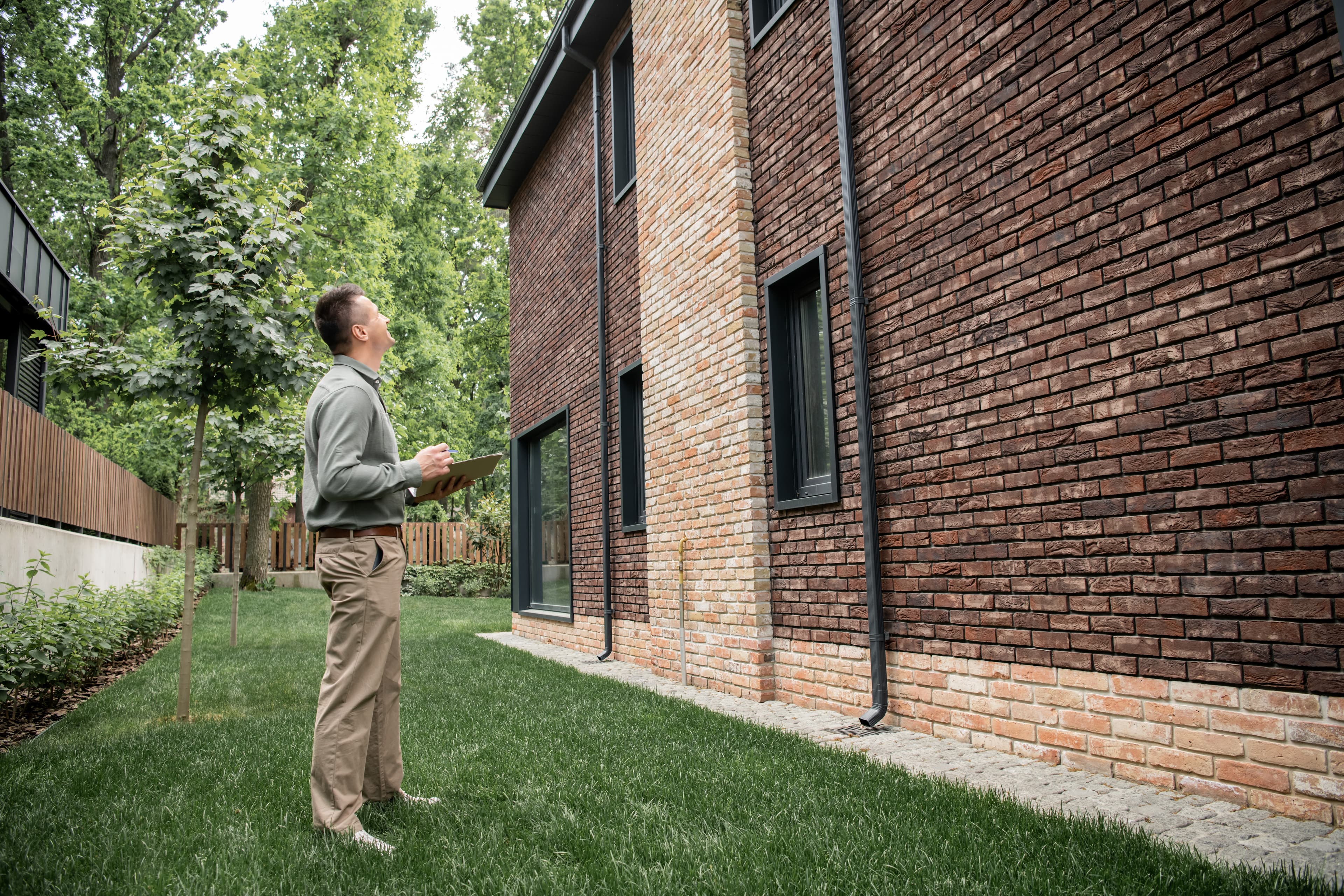 Real estate agent viewing property exterior