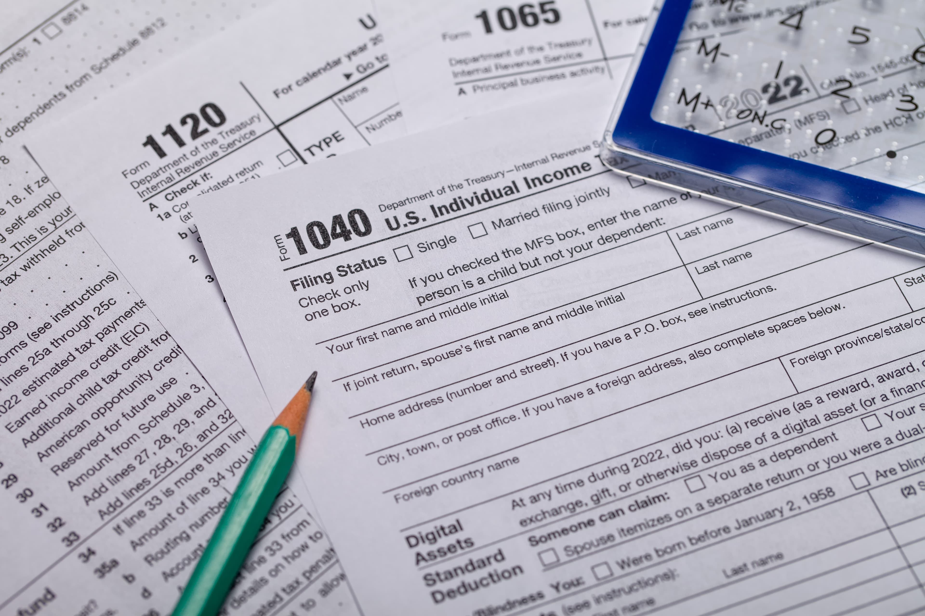 Income tax documents with filing instructions