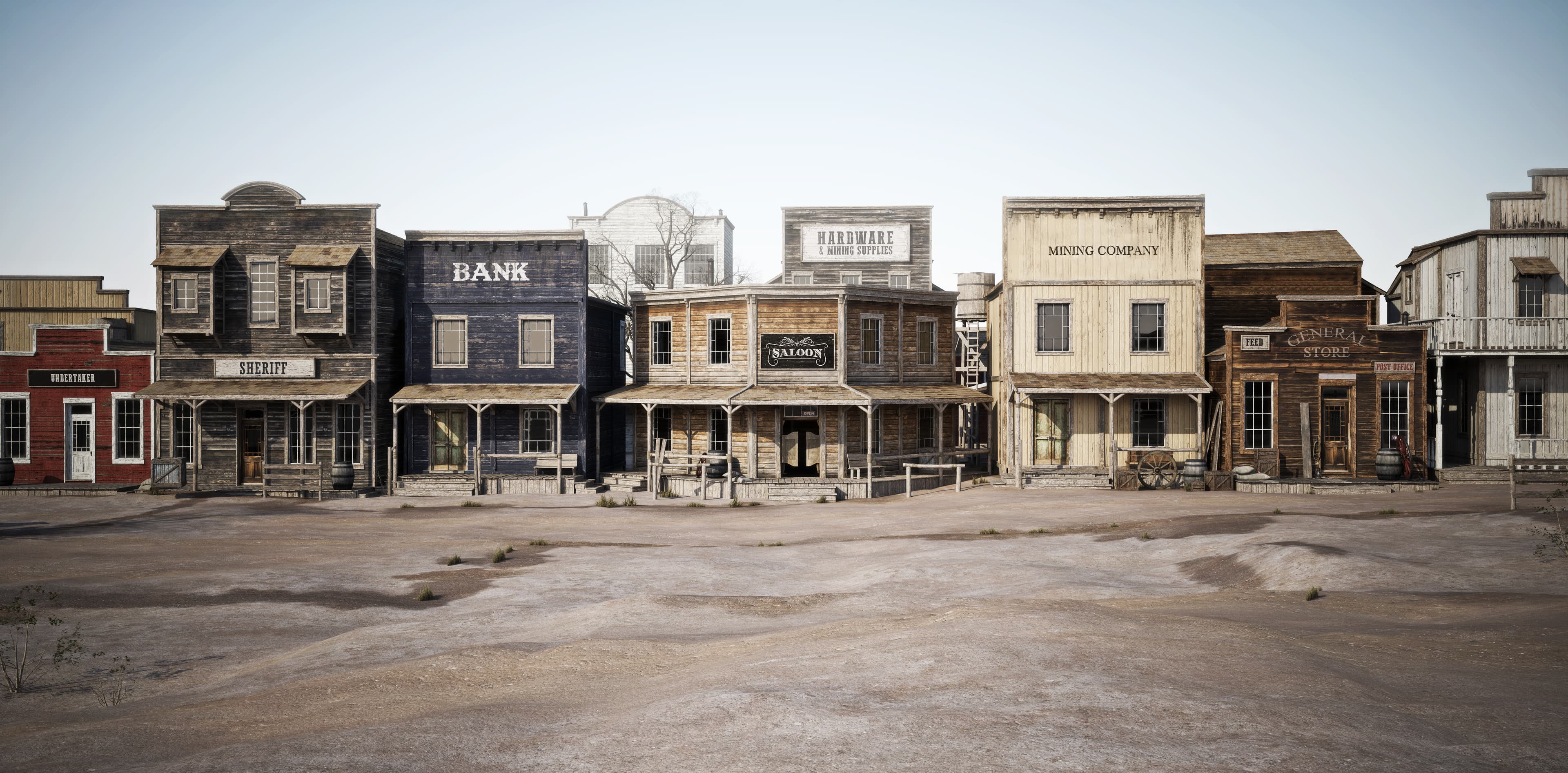 Wide angle view of western town